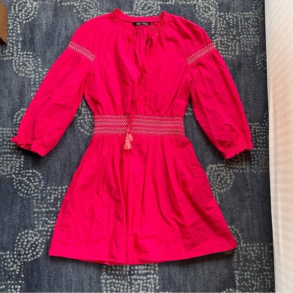 💞 ZARA PINK TASSEL PUFF LONG SLEEVE EMBROIDERED DETAIL MINI DRESS! - Picture 16 of 16